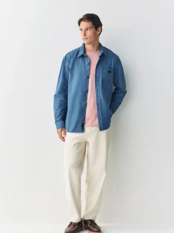 Blue Canvas Cord Collar Shacket Overshirt