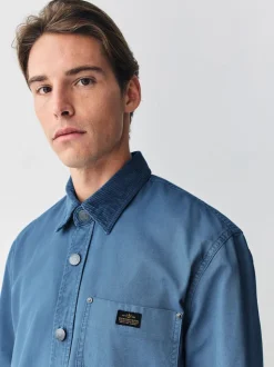 Blue Canvas Cord Collar Shacket Overshirt
