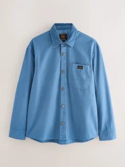 Blue Canvas Cord Collar Shacket Overshirt