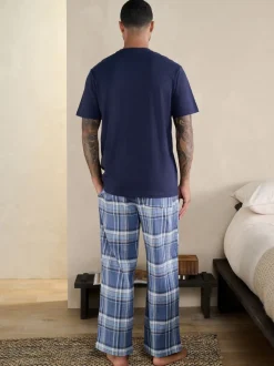 Blue Check Short Sleeve Pyjamas Set