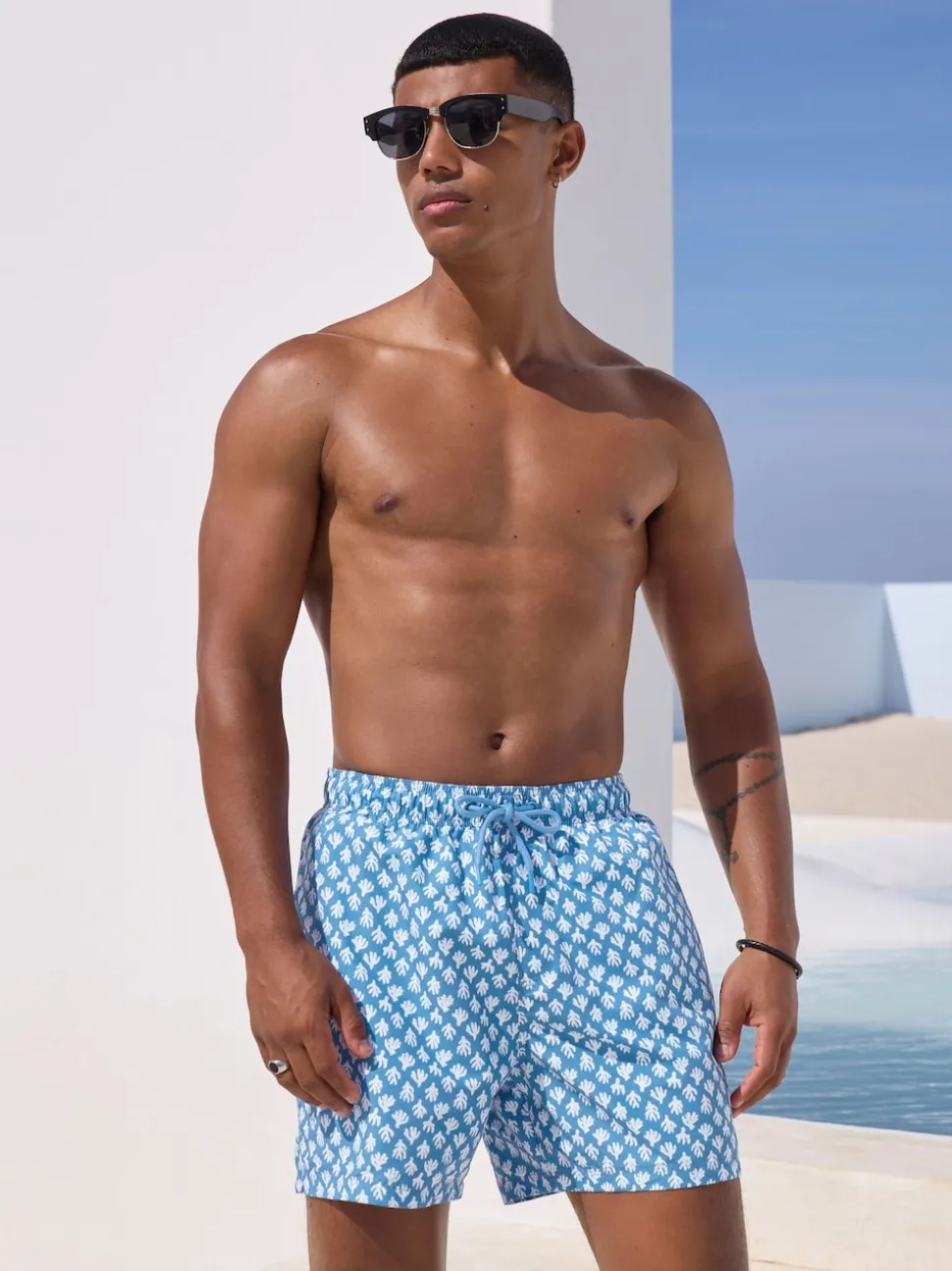 Blue Coral Printed Swim Shorts