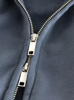 Blue Cotton Rich Jersey Full Zip Funnel Neck Sweatshirt
