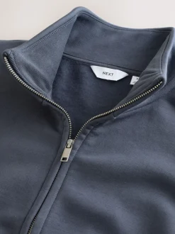 Blue Cotton Rich Jersey Full Zip Funnel Neck Sweatshirt