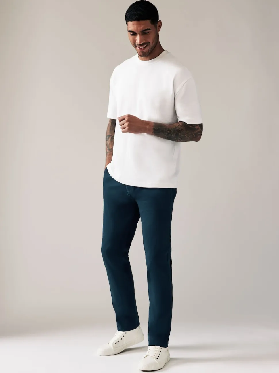 Blue Dark Slim Fit Stretch Chinos Trousers
