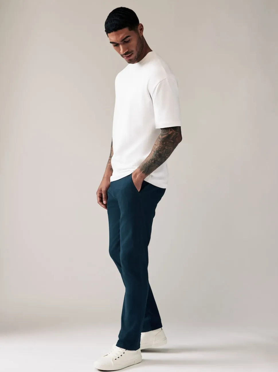 Blue Dark Slim Fit Stretch Chinos Trousers