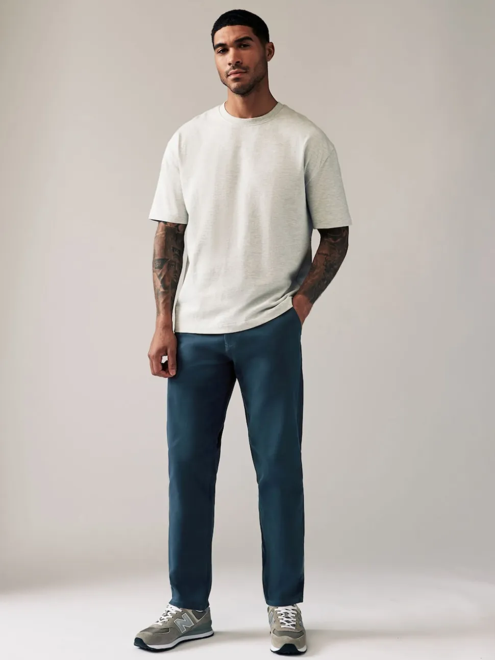 Blue Dark Straight Fit Stretch Chinos Trousers