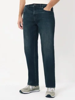 Blue Dark Washed Regular Tapered Fit Classic Stretch Jeans