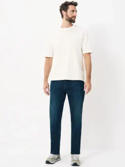 Blue Dark Washed Regular Tapered Fit Classic Stretch Jeans
