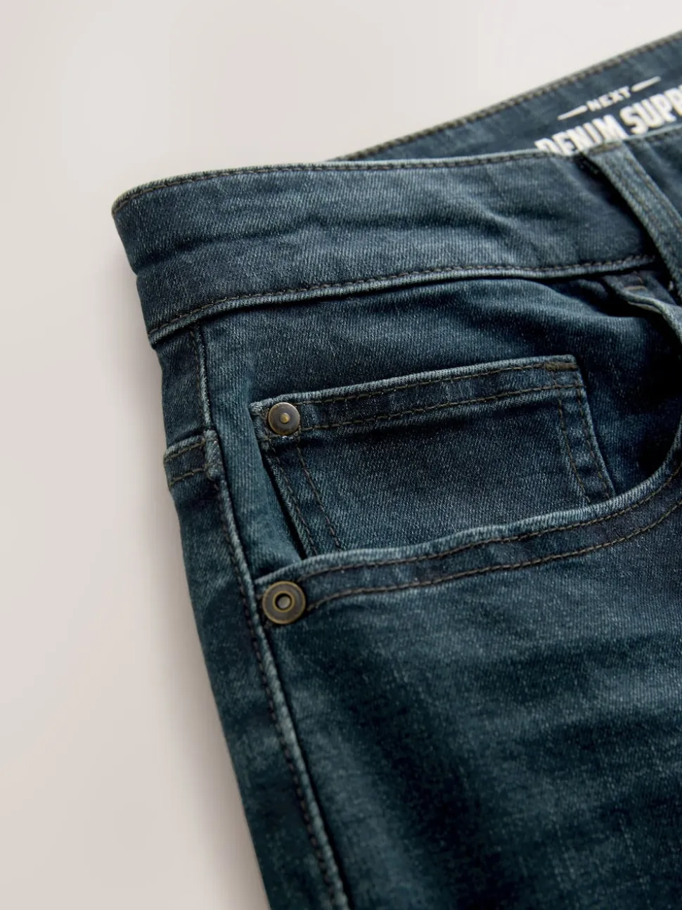 Blue Dark Washed Regular Tapered Fit Classic Stretch Jeans