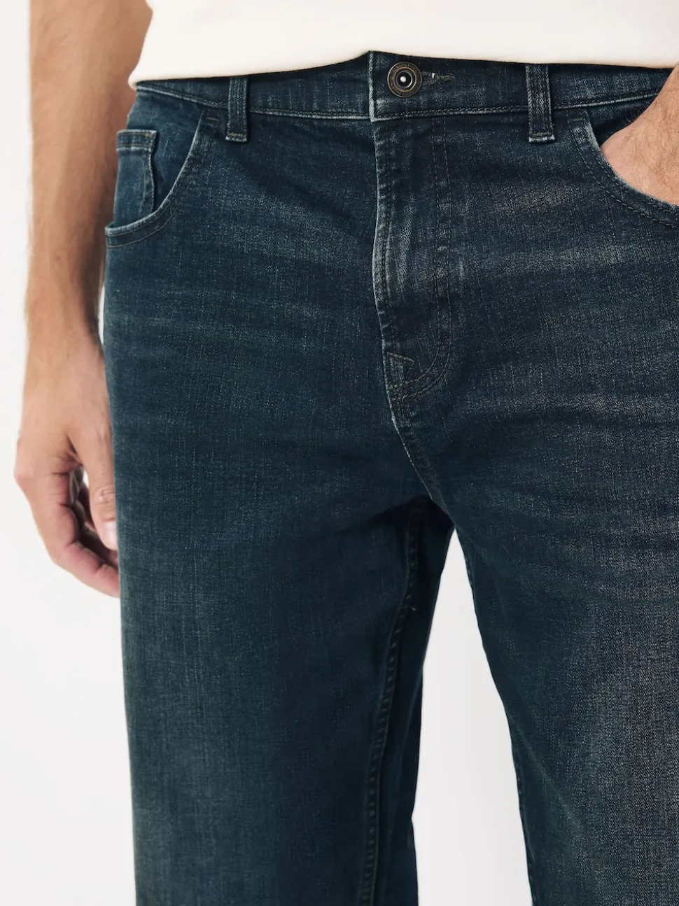 Blue Dark Washed Regular Tapered Fit Classic Stretch Jeans