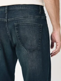 Blue Dark Washed Regular Tapered Fit Classic Stretch Jeans