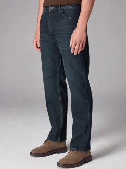 Blue Dark Washed Single Straight Fit Classic Stretch Jeans