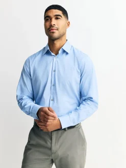 Blue Dobby Slim Fit Cotton Stretch Long Sleeve Formal Shirt