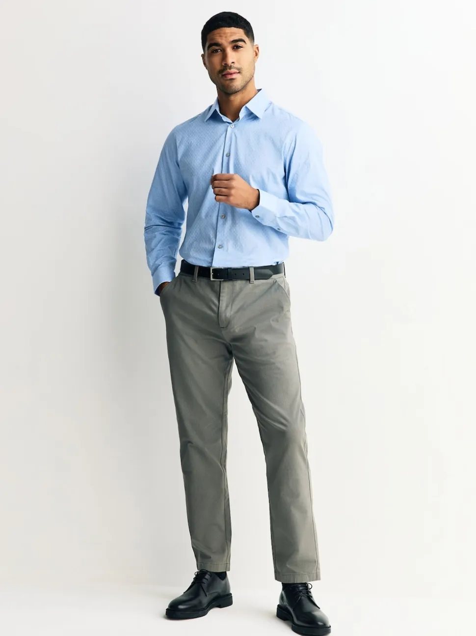 Blue Dobby Slim Fit Cotton Stretch Long Sleeve Formal Shirt