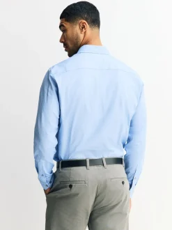 Blue Dobby Slim Fit Cotton Stretch Long Sleeve Formal Shirt