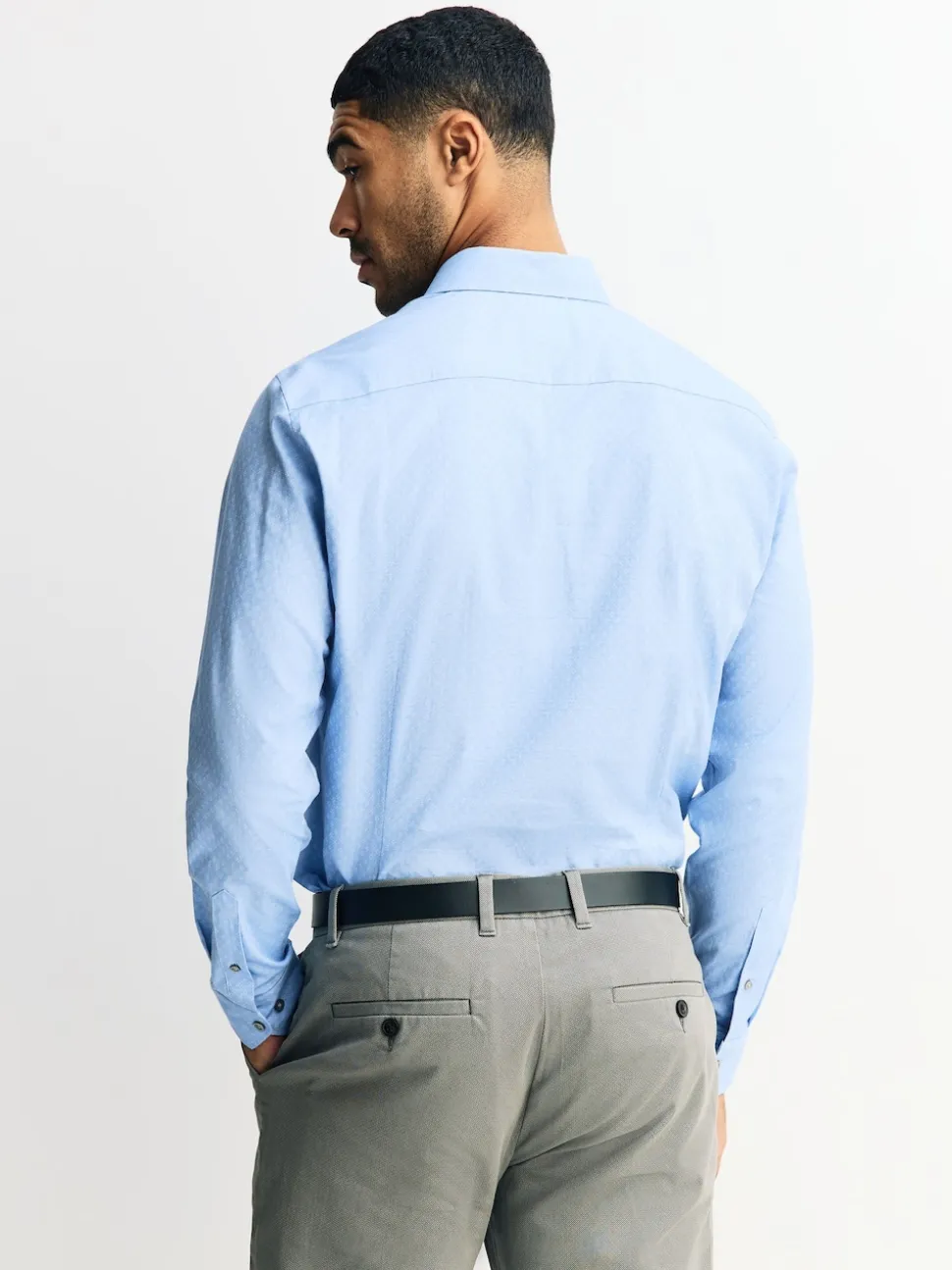 Blue Dobby Slim Fit Cotton Stretch Long Sleeve Formal Shirt