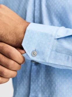 Blue Dobby Slim Fit Cotton Stretch Long Sleeve Formal Shirt