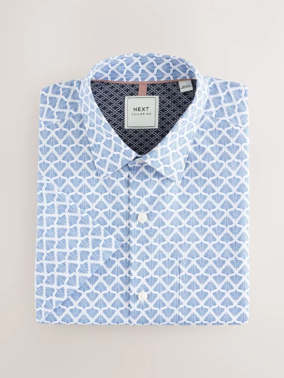 Blue Fan Print Easy Iron With Short Sleeve Oxford Shirt