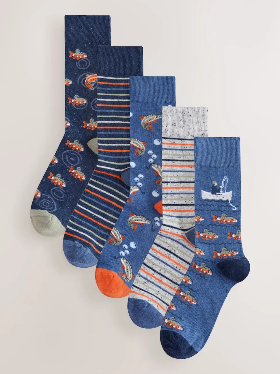 Blue Fish Stripe Pattern Socks 5 Pack