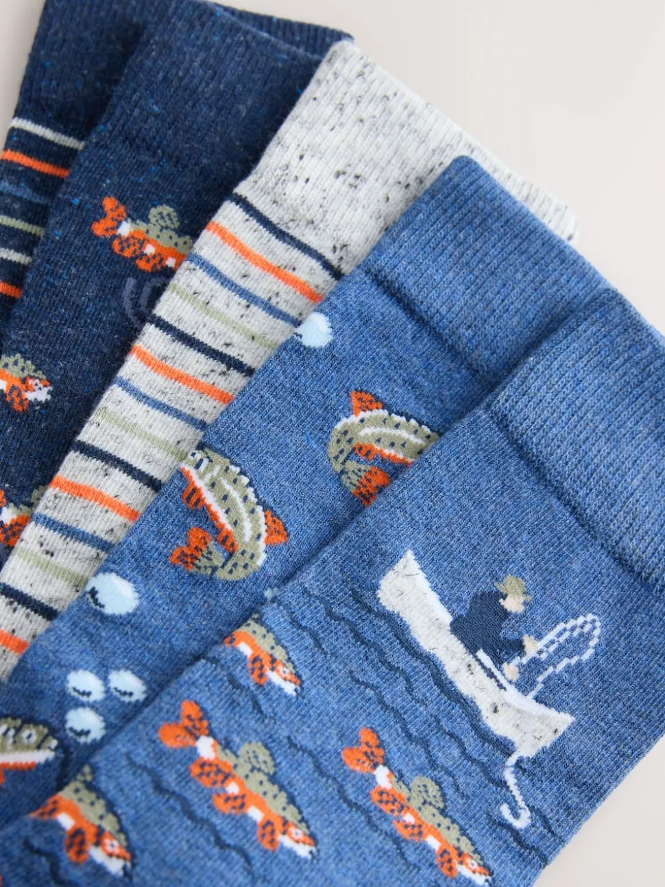 Blue Fish Stripe Pattern Socks 5 Pack
