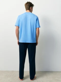 Blue Graphic Short Sleeve Jersey Pyjamas Set