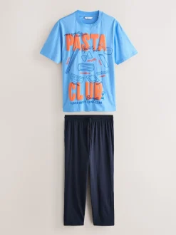 Blue Graphic Short Sleeve Jersey Pyjamas Set