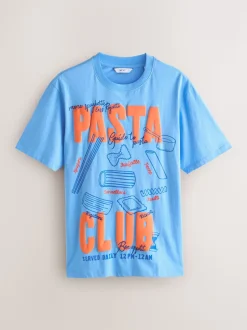 Blue Graphic Short Sleeve Jersey Pyjamas Set