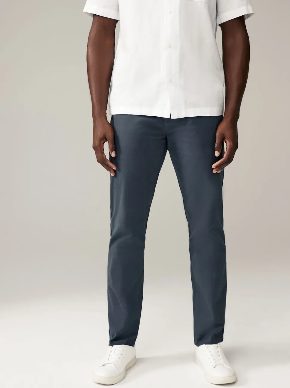 Blue Grey Mid Slim Fit Stretch Chinos Trousers