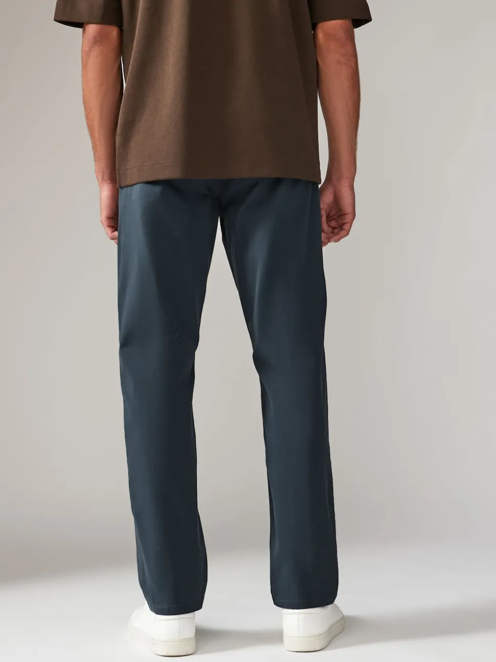 Blue Grey Mid Straight Fit Stretch Chinos Trousers