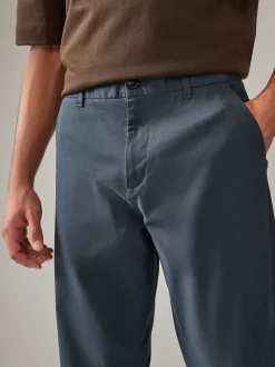 Blue Grey Mid Straight Fit Stretch Chinos Trousers