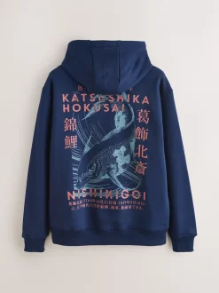 Blue Hokusai Licence Graphic Crew Neck Sweatshirt