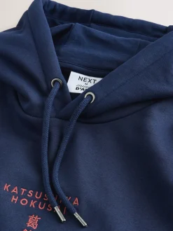 Blue Hokusai Licence Graphic Crew Neck Sweatshirt