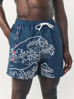 Blue Hokusai License Printed Swim Shorts