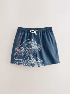 Blue Hokusai License Printed Swim Shorts