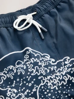Blue Hokusai License Printed Swim Shorts