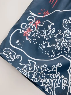 Blue Hokusai License Printed Swim Shorts