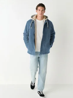 Blue Hooded Corduroy Borg Lined Shacket