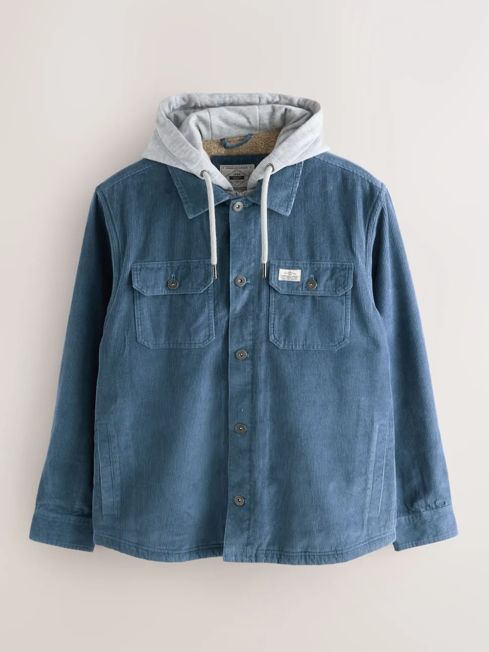 Blue Hooded Corduroy Borg Lined Shacket