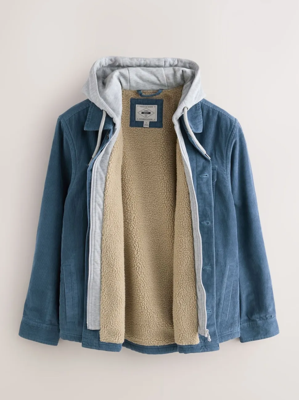 Blue Hooded Corduroy Borg Lined Shacket