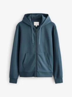 Blue Hooded Zip Through Signature Sweatshirt with Modal