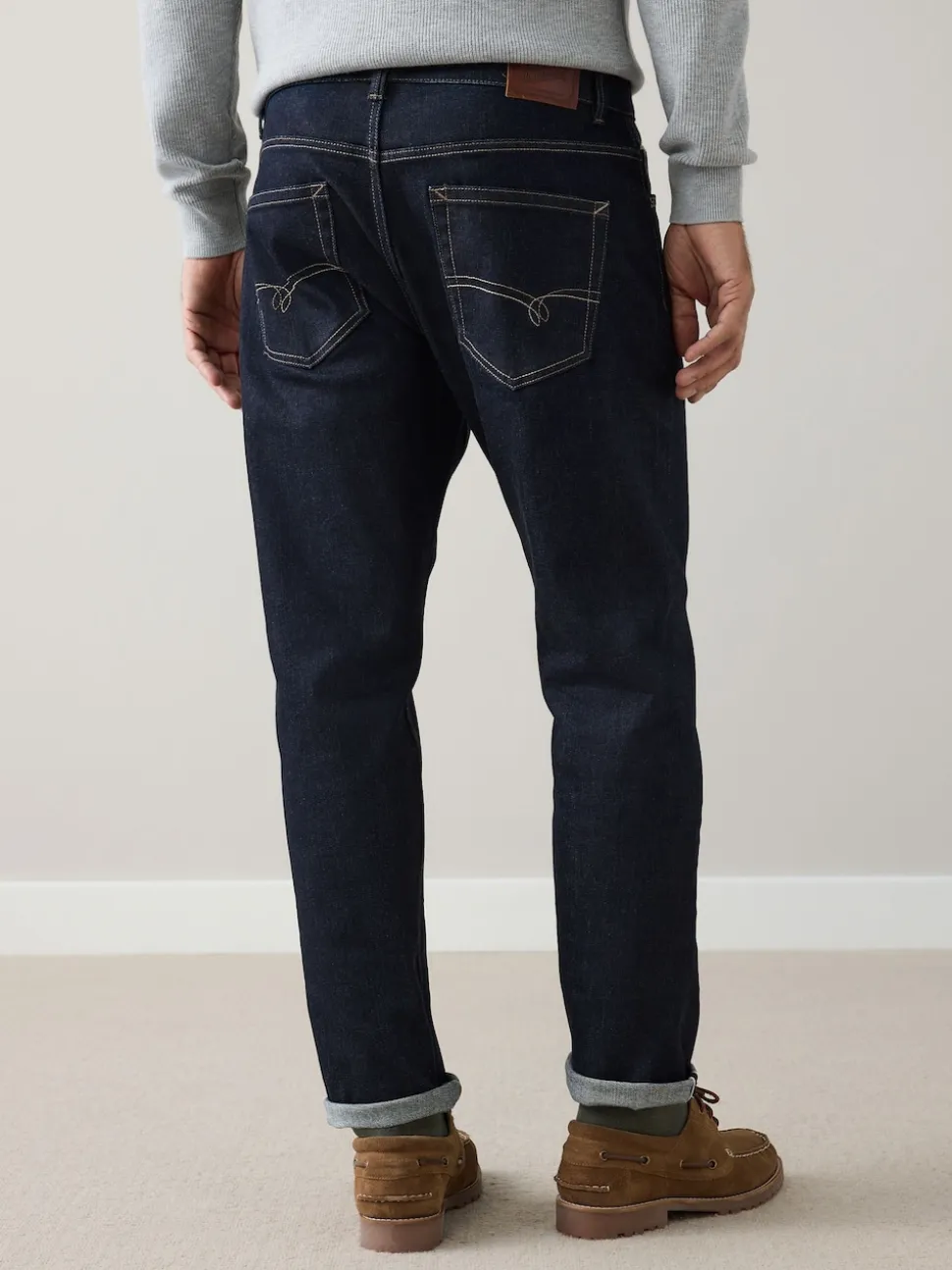 Blue Indigo Rinse Regular Tapered Fit Signature Selvedge Denim Jeans