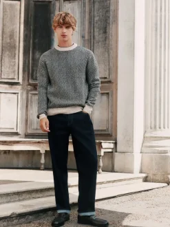 Blue Indigo Rinse Straight Fit Signature Brushed Cosy Denim Jeans With Wool