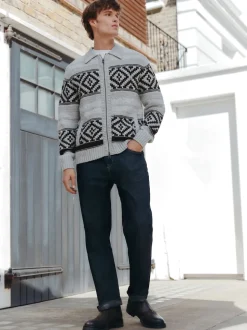 Blue Indigo Rinse Straight Fit Signature Brushed Cosy Check Denim Jeans