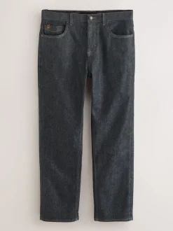 Blue Indigo Rinse Straight Fit Signature Brushed Cosy Check Denim Jeans
