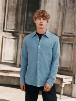 Blue Italian Fabric Soft Touch Signature Long Sleeve Shirt