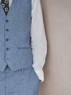 Blue Linen Blend Texture Suit Waistcoat