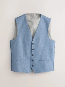 Blue Linen Blend Texture Suit Waistcoat