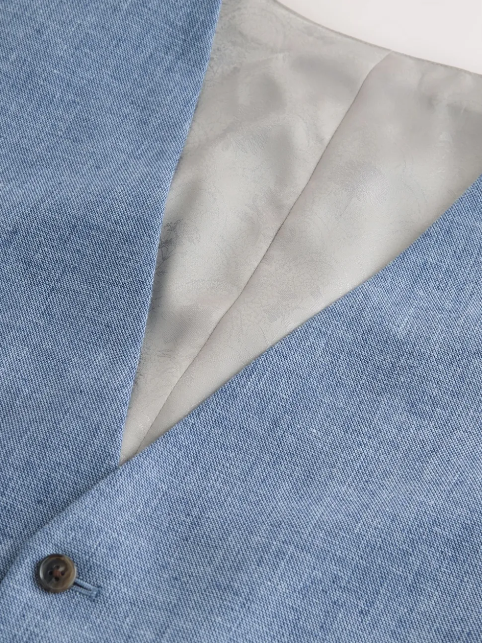 Blue Linen Blend Texture Suit Waistcoat