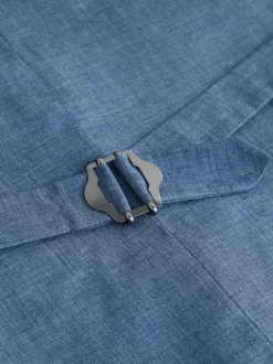 Blue Linen Blend Texture Suit Waistcoat