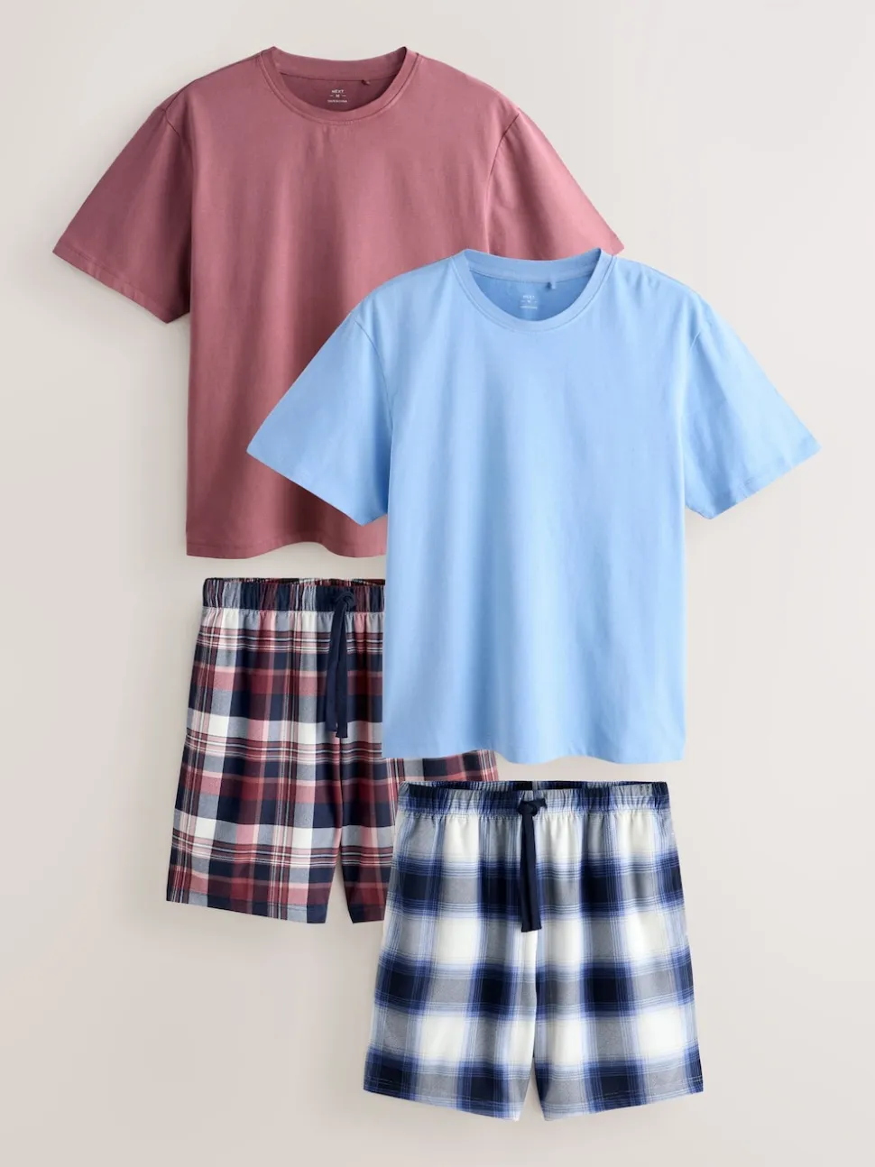 Blue/ Mauve Purple Cosy Short Sleeve Pyjamas Set 2 Pack
